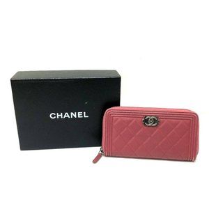CHANEL Boy Chanel Zip Around Long Wallet Rose Lambskin Leather A68733
